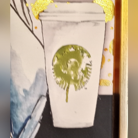 NEW Canvas "coffee" print, mounted in gold frame 16X12 - Picture 2 of 4